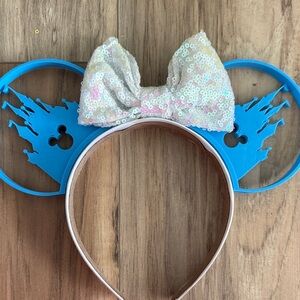 Blue Mickey Mouse Ears Headband with Sequin Bow